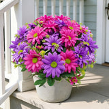 6 Bundles Artificial Flowers For Outdoors Uv Resistant Wildflowers Fake Daisy Silk Faux Flowers For Porch Balcony Patio Garden Home Kitchen Table Decor (Mix Rose Red Purple)
