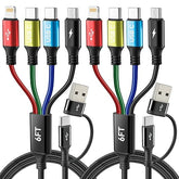 2 Pack 6FT 4 in 2 Multi Charging Cable with USB C Lightning Micro USB for iPhone Android iPad