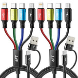 2 Pack 6FT 4 in 2 Multi Charging Cable with USB C Lightning Micro USB for iPhone Android iPad
