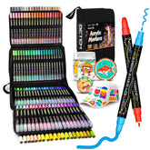 Acrylic Paint Markers Pens, Dual Tip 120 Colors Premium Paint Pens Acrylic Markers For Wood, Fabric, Canvas, Stone, Rock Painting, Glass, Ceramic Surface, Diy Crafts Making Art Supplies With Bag