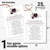 Purple Passion Bridal Shower Games - Would She Rather & This Or That Game - 25 Card Pack For Graduation Parties, Rehearsal Dinners & Birthdays - Modern Floral Design