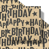 Birthday Wrapping Paper Roll, Mini Roll, Black Bold Happy Birthday Text With Star Design Kraft Gift Wrap Paper For Men, Women, Teens And Minimalist Party, 17 Inches X 16.4 Feet