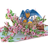 Nesting Birds Cherry Blossom 3D Pop-Up Card 5" X 7", Mother’S Day Greeting For Mom, Wife, Grandma, Beautiful Bluebird Family Floral Design With And Note Card