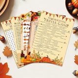 129 Pcs Thanksgiving Games Set Thanksgiving Party Game Cards For Adults Thanksgiving Word Search Scramble Trivia Game For Family Fall Thanksgiving Harvest Activities Party Game Supplies