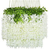 24 Pack (Total 86.4 Feet) Artificial Fake Wisteria Vine Rattan Hanging Garland Silk Flowers String Home Party Wedding Decor (24, White)