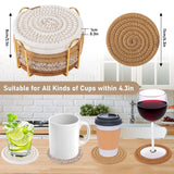 8 Pcs Coasters With Holder, Coasters For Drinks, Woven Cotton Absorbent Coaster Set For Kinds Of Cups, Housewarming Gifts For Home Decor -Yellow