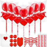 96 Pack Valentine Fillable Candy Container Giant Lollipop Shaped Container Valentine Party Favor Goodie Bag Wrappers Fillable Return Gift Bulk For Exchange Stationery Filler(Light Red)