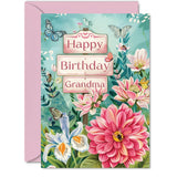 Grandma Birthday Card - Nature Floral Garden - Beautiful Happy Birthday Card For Grandma From Granddaughter Grandson, A5 Female Floral Bday Greeting Cards