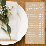 Minimalist Brown Wedding Shower Games Cards, He Said She Said, Bridal Shower Games, Engagement Party Wedding Card For 25 Guests, Bridal Party Supplies 4X9Inch-A30
