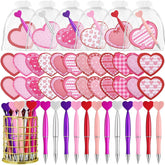 108 Valentine Heart Ballpoint Pen Bulk With Heart Sticky Notes Organza Gift Bag Red Pink Love Retractable Pens For School Classroom Prize Exchange Gift Stationery Office Supplies