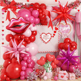 Valentines Balloon Arch Kit, Red Pink Valentines Day Balloon Garland With Foil Lips Star Balloons For Women Girls Birthday Bachelorette Bridal Shower Wedding Engagement Anniversary Party Decorations