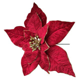 Artificial Christmas Flowers Red Velvet Poinsettia Floral Picks For Christmas Wreath Tree Ornaments(4Pcs Extra Large Burgundy)