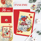 36 Pack Valentine'S Day Cards Vintage Heart Cat Greeting Cards With Envelopes & Stickers Blank Note Cards For Wedding Anniversary Party Supplies, 4 X 6 Inch
