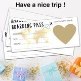 Scratch Surprise Boarding Pass, 1 Set Make Your Own Diy Travel Ticket, Surprise Reveal Card For Holiday, Christmas, Wedding, Birthday, Anniversary, Party Supply(3.5"X8" Gold)-A001