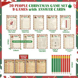 154 Pcs Christmas Games Set Fun Xmas Families Trivia Games Cards Inflatable Reindeer Antler Dice Ring Toss Pencils For Stocking Stuffers Gifts Holiday Birthday Party Activities Favors(Rustic)