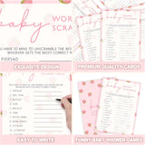 Baby Shower Games For Girl, Strawberry Baby Word Scramble, 25 Hilarious Games + 1 Answer Card For Gender Reveal Party Decorations Supplies Announcement - E07