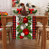Linen White And Black Buffalo Check Plaid Christmas Table Runner 72 Inches Long Winter Christmas Xmas Holiday Gingerbread House Mantable Decoration