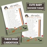 Woodland Mommy Or Daddy Baby Shower Game - 25 Pack - Guess Who Activity Cards - Cute Rustic Gender Reveal Themes For Boys Or Girls - Printed 5X7 Set