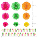 Tropical Party Decorations Paper Fans Colourful Folding Honeycomb Flower Garland Kit Wall Decor For Hawaiian Exotic Summer Beach Pool Party Decoration Birthday Celebration Supplies 12Pcs