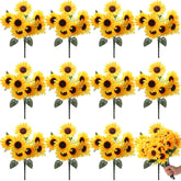 12 Bundles Artificial Flowers Fake Sunflowers Realistic Satin Silk Fake Flowers Faux Yellow Sunflower Decor Bride Holding Sunflower Bouquet For Outdoor Indoor Wedding Diy Garden Craft Art Decor