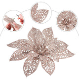 Rose Gold 24 Pieces Poinsettia Flower Christmas Glitter Artificial Poinsettia With Clips Christmas Tree Ornament Decorations For Diy Xmas Wreath Holiday Home Party Decor, 3/4/6 Inches
