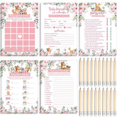145 Pieces Woodland Baby Shower Game Floral Forest Animals 5 Games Set Funny Activities With 20 Pencils For Kids Include Baby Descriptions And Wishes