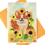 Unique Quilling Card – Corgi & Sunflower Design | Handmade Greeting Card For Birthday, Anniversary, Thank You, Dog Lovers & Friends