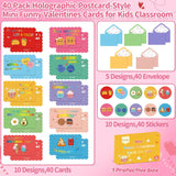 40 Pack Funny Valentines Cards For Kids With Envelopes And Stickers, 10 Adorable Designs Valentine Cards For Kids Classroom, 4.7X3.2In Double Sided Cards For Boys & Girls