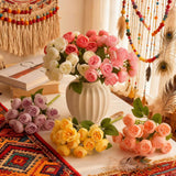 Valentine'S Day Simulated 15-Head Tea Rose Artificial Flower Peony Hand-Held Bouquet, Water Lily Bouquet For Wedding Arrangements Floral Home Holiday Party Crafts Supplies Decorations (Pink)