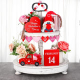 10 Pieces Valentine Gnome Tiered Tray Decor (Tray Not Included), Valentine Wood Heart Shaped And Bead Garland Decoration For Wedding Living Room Wall Decor(Romantic)