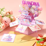 Happy Birthday Grandma Pop Up Card, 3D Creative Greeting Box With Envelope & Extra Note Card Ideal Birthday Decoration Gift Supplies For Granny Nana