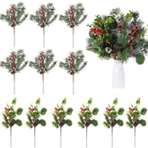 12 Pcs Artificial Christmas Picks Red Berry Pine Picks 12 Inch Berry Branches Holly Pine Flower Pick Berry Pine Cones For Christmas Crafts Winter Holiday Decoration