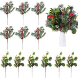 12 Pcs Artificial Christmas Picks Red Berry Pine Picks 12 Inch Berry Branches Holly Pine Flower Pick Berry Pine Cones For Christmas Crafts Winter Holiday Decoration