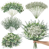 100 Pcs Mixed Artificial Eucalyptus Stems,Babys Breath Artificial Flowers Bulk With Faux Eucalyptus Leaves Greenery Stems For Wedding Diy Bouquets Floral Arrangement Home Decor