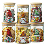 Christmas Glass Jars With Bamboo Lids - Glass Pantry Storage Containers With Lids For Winter Xmas, Christmas Kitchen Decor, Cookie Jar & Candy Jars-Set Of 6 (3 Large & 3 Small)