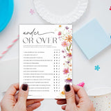 Floral Under Or Over Wedding Game Cards -5 X 7 Inches Double -Sided Fill-In Wedding Shower Games For 30 Guests -Newlyweds, Bridal Shower Activities Supplies & Decor -A04