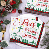 50Pcs Christmas Nativity Paper Napkin Plaid Christian Disposable Napkin Holy Night Dessert Dinner Hand Napkin For Xmas Holiday Party Supplies