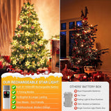 Rechargeable Christmas Star Window Lights, Ip65 Waterproof 76 Leds Star Curtain Lights With 12 Modes 3 Timer Modes, Warm