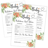 White Floral Peach Baby Predictions And Advice Cards, Baby Shower Game, Pack Of 30 Game Cards, Gender Neutral Boy Or Girl, Fun Baby Game And Activity - Fa36
