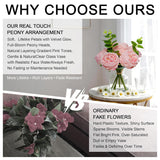 Peonies Artificial Flowers Indoor Faux Roses In Vase Real Touch Silk Flowers With Faux Water In Glass Vase Arrangement For Home Decor Office Bathroom Dining Table&Coffeetable Centerpiece