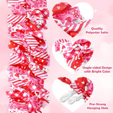 Valentine Garlands 7 Feet Valentine'S Day Rag Garland Red Ribbon Swag Heart Fabric Hanging Banner For Valentines Christmas Tree Door Wreath Mantle Staircase Decorations