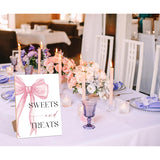 Pink Bow Themed Sweets And Treats Sign, Pink Bridal Shower Decorations, Wedding Signs For Reception, Bridal Shower Table Decor, Reception Tabletop Decor For Engagement Bachelorette Party