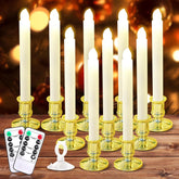 10 Pack Christmas Window Candles With Timer Remote, Battery Operated Window Candles, Electric Led Flameless Taper Candle With Holders/Suction Cups For Window Decor, Gold