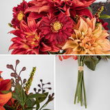 Fall Flowers Artificial Bouquet For Decoration, Fake Silk Flowers Arrangements With Dahlia & Mums Mixed Autumn Floral Stems For Home Room Fall Table Centerpiece Wedding Party Decor(Burgundy)