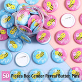 50 Pieces Bee Gender Reveal Button Pins Team Boy, Girl Or Both Buttons Pins Badges Kit In Pink And Blue For Bee Theme Baby Shower Gender Reveal Party Game Supplies