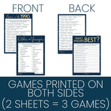 Navy Blue And Gold 30Th Birthday Game Bundle - Set Of 3 Birthday Party Games For 20 Guests, Born In The 1990S Theme