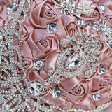 Handmade Luxury Wedding Bridal Bouquet Large Silk Rose Holding Toss Artificial Flowers Bouquets With Satin Ribbon Pearls Rhinestone For Bride Vintage Royal Wedding Bouquet (Dark Pink)