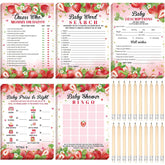 145 Pcs Baby Shower Games Activities Cards With 20 Pencils Includes Baby Bingo Description And Wishes Guess Who Price Is Right Word Scramble Game(Strawberry)