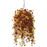 Fall Artificial Faux Mums Hanging Flowers Plants Basket For Outdoor Decoration,Fake Silk Daisy Planters Uv Resistant Look Real For Home Porch Patio Balcony Yard Autumn Decor (Yellow Brown)