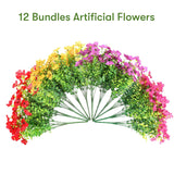 12 Bundles Artificial Flowers Faux Plants Flowers For Outdoor Spring Summer Decoration Uv Resistant Artificial Plastic Plants Silk Flowers For Home Planter Porch Window Box Yard